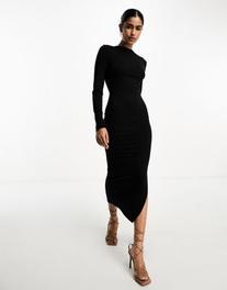 asosにおける￥17.39でのASOS DESIGN long sleeve midi dress with open back and strap detail in blackのオファー