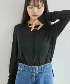 Visにおける￥4389での【洗える】シャーリングスリーブシアーロングTシャツのオファー